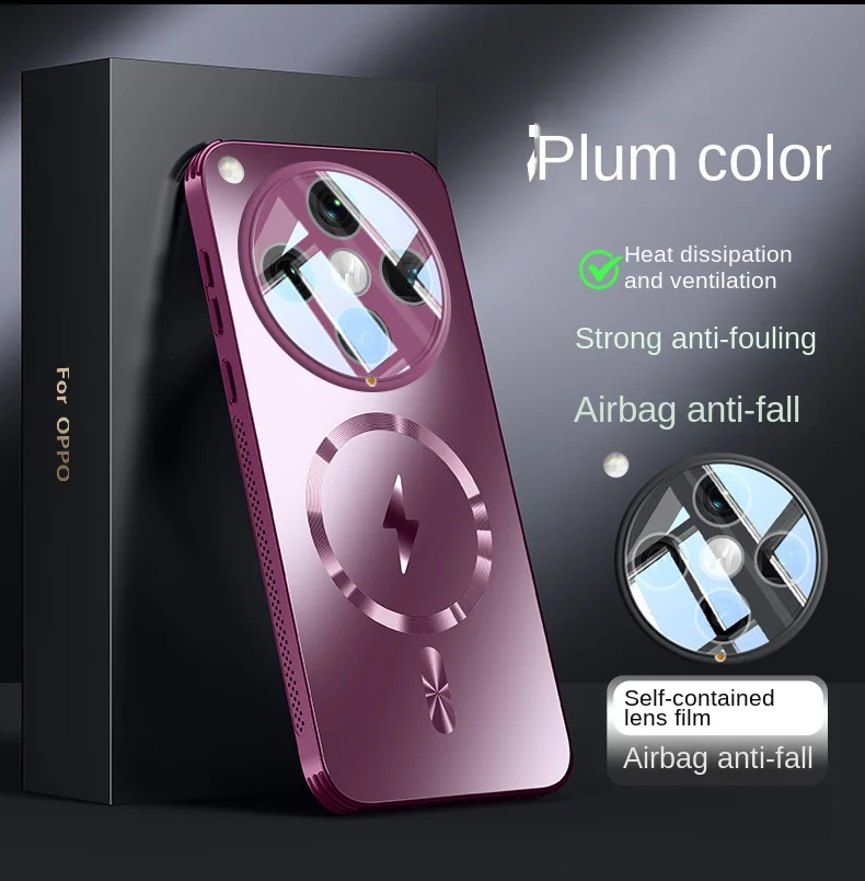 Oppo Find X8 - OPPO Find X9 Pro用、硬質マット仕上げの磁石内蔵ワイヤレス充電対応レンズ保護背面ケース。Find X8 Ultra、X7、X8