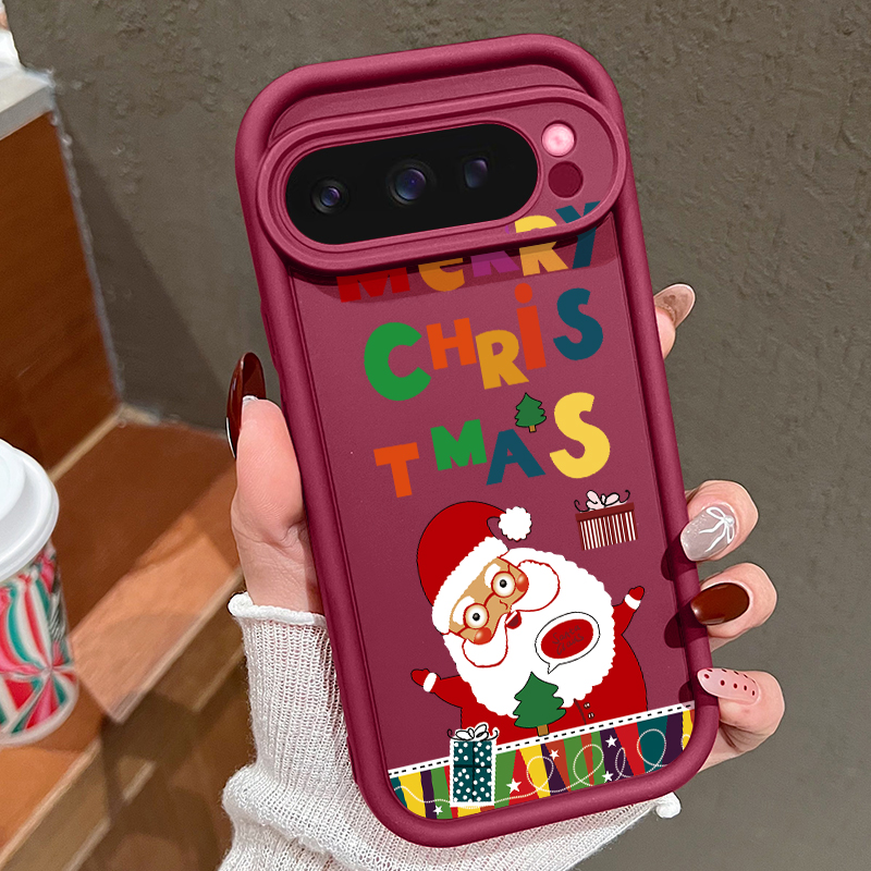 Google Pixel 9 Pro - Google Pixel 10 Pro、8A、7A、9A、10、9 Pro XL用、クリスマス柄のサンタクロースデザインのソフトケース。Pixel