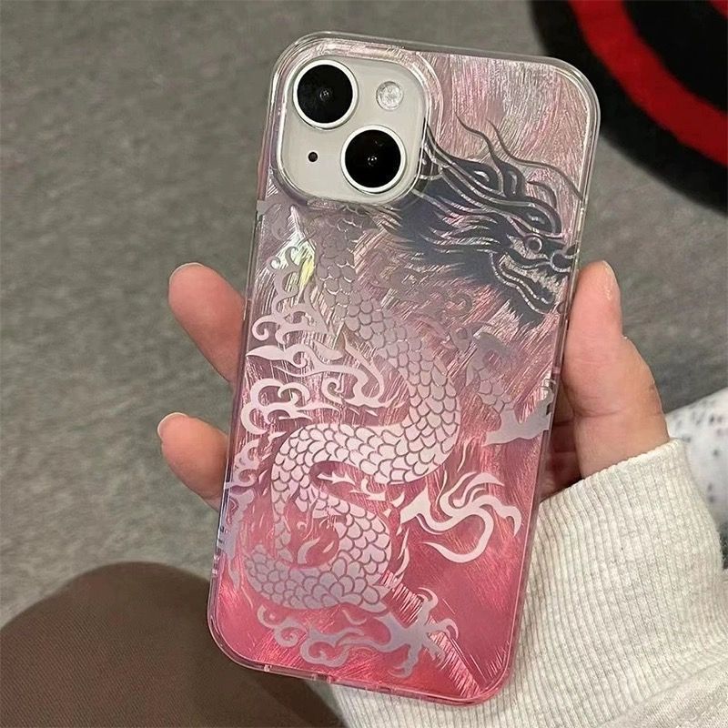 Phone Accessories China - ピンクグラデーション中国龍柄スマホケース iPhone 17 16 15 14
