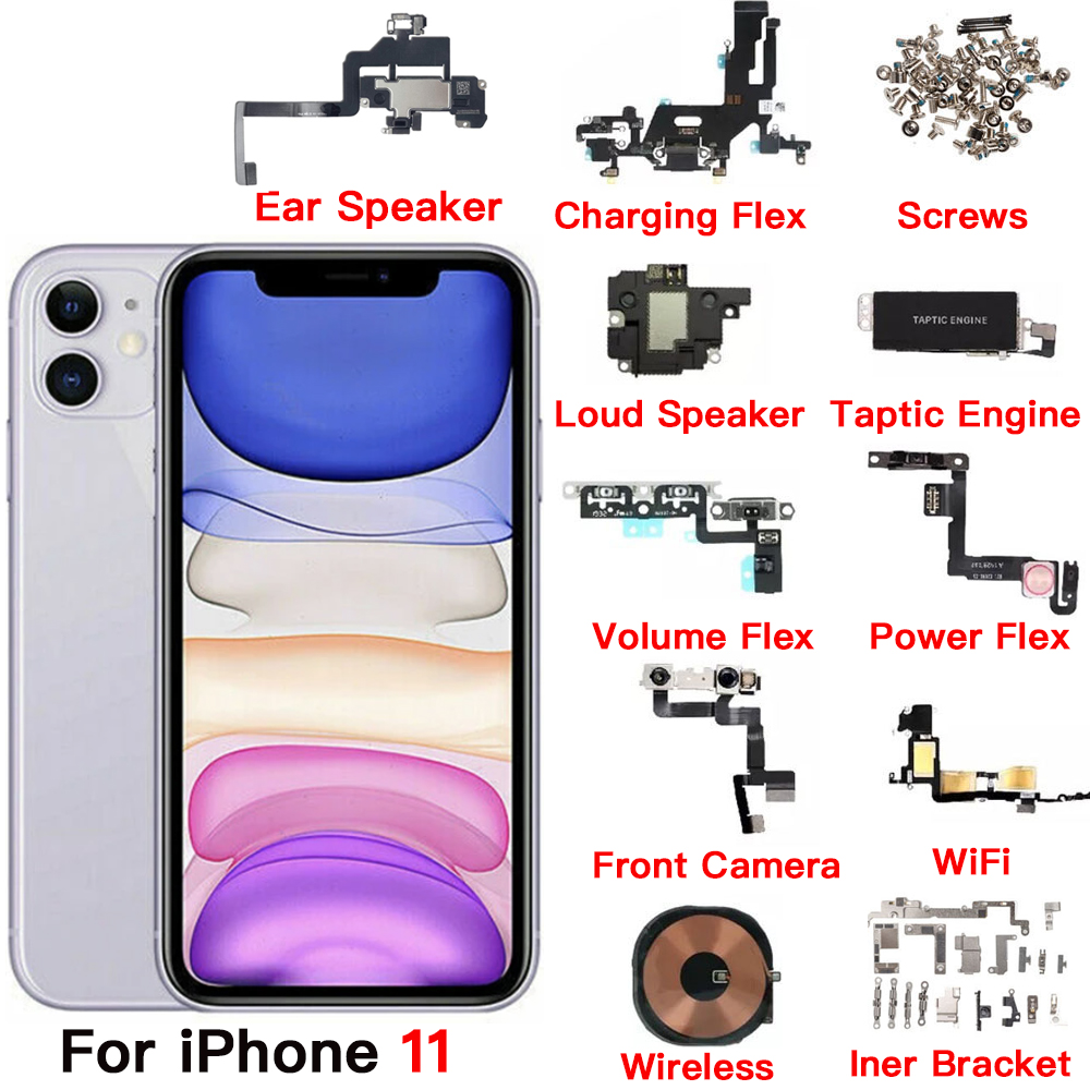 Phone Accessories Online - 内部アクセサリー iPhone 11 フロントカメラ耳スピーカー電源ボリューム充電フレックスケーブルタプティックエンジンすべてのネジブラケット