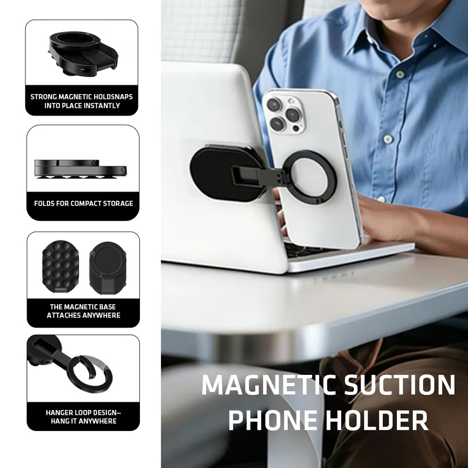 Phone Accessories And Gadget - MA39 磁気式折りたたみスマホスタンド ユニバーサル 360 ° 回転式デスクトップモバイルホルダー、底部に吸盤付き
