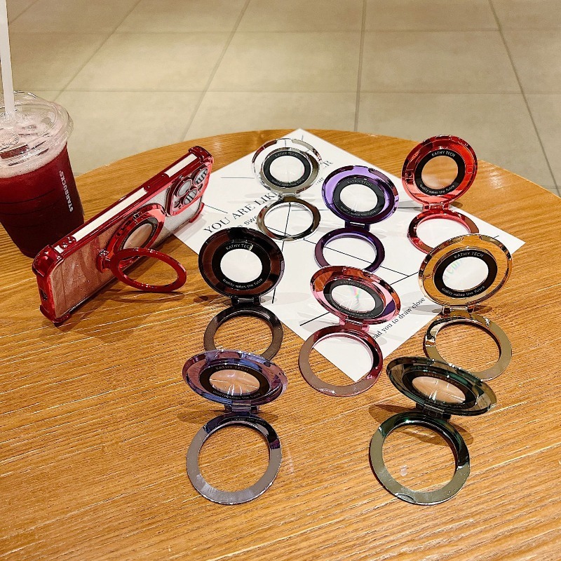 Phone Accessories Online - マグネット式ブラケットリングスタンド付き高級メッキ仕上げスマホ背面ケースホルダーカバーアクセサリー iPhone 17 16 15 14