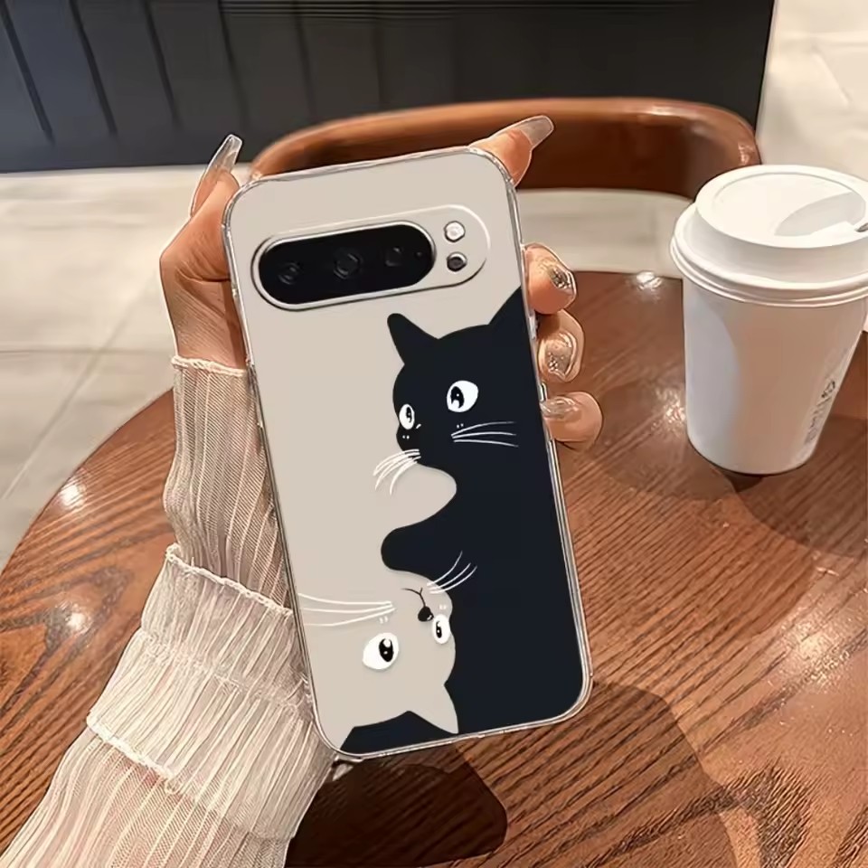 ホットカワイイカートゥーンブラックキャット柄クリアソフトケー - Google Pixel 9 Pro のレビューと価格