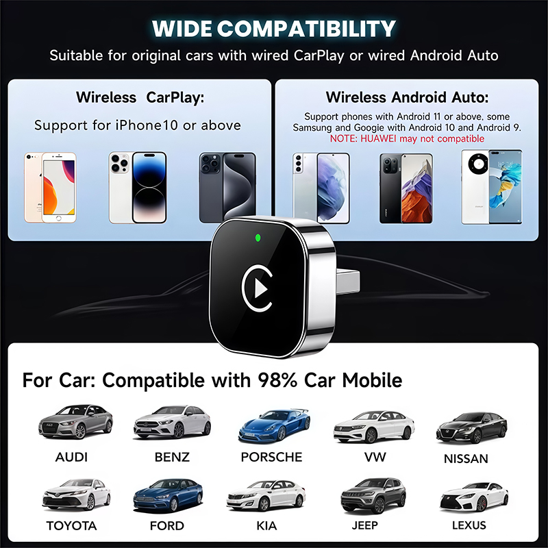 2-in-1 ワイヤレスCarPlayアダプター プラグアン - Phone Accessories Online のレビューと価格