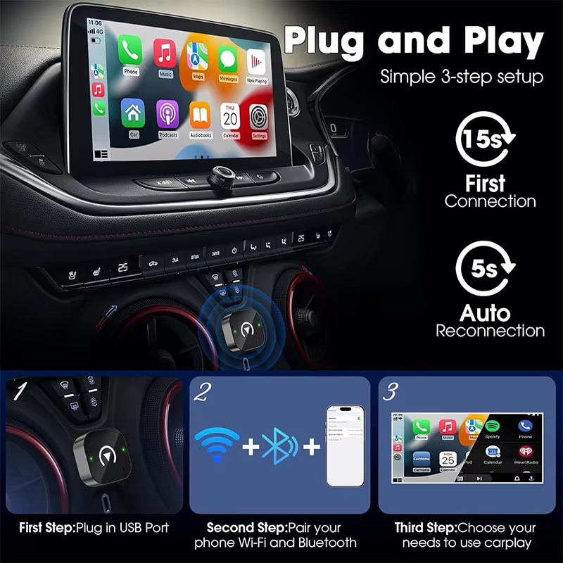 2-in-1 ワイヤレスCarPlayアダプター プラグアン - Phone Accessories Online のレビューと価格